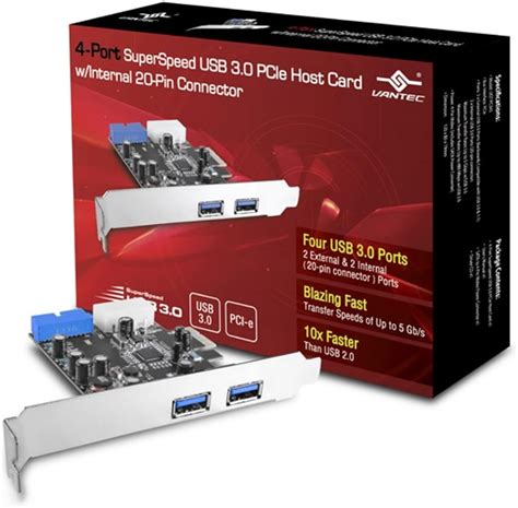 Vantec 5-Port USB 3.2 Gen2x2 (20Gbps) With 2 x USB C & 3 x USB A PCIe x4 Controller Card